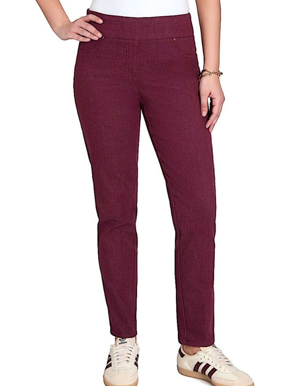NWT Ruby Rd. Maroon Washed Denim Pull-on Stretch Jeans Women's Size 14